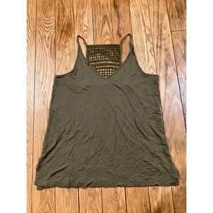 Old Navy Olive Green Crochet‎ Back Tank Top Sleeveless Casual Blouse - M